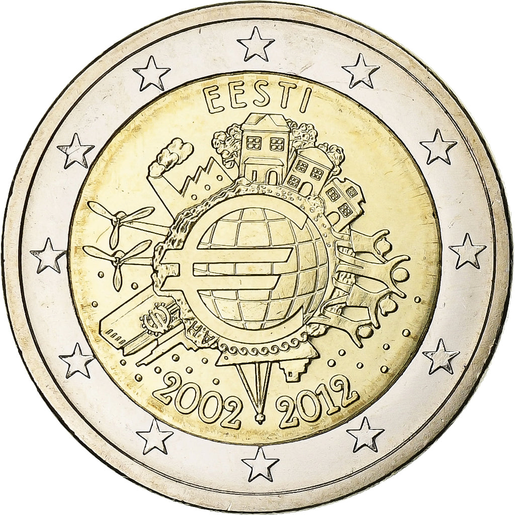 Estonija,
2 evra,
10 let gotovine v evrih