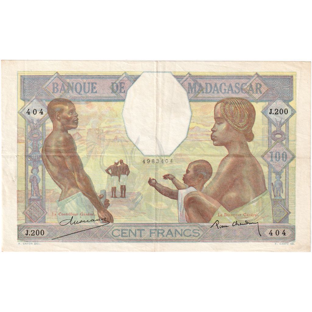 Madagaskar,
100 frankov,
Brez datuma (približno 1937)