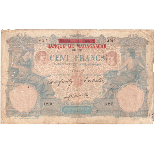 Madagaskar, 
  
  100 frankov, 
  
  1893